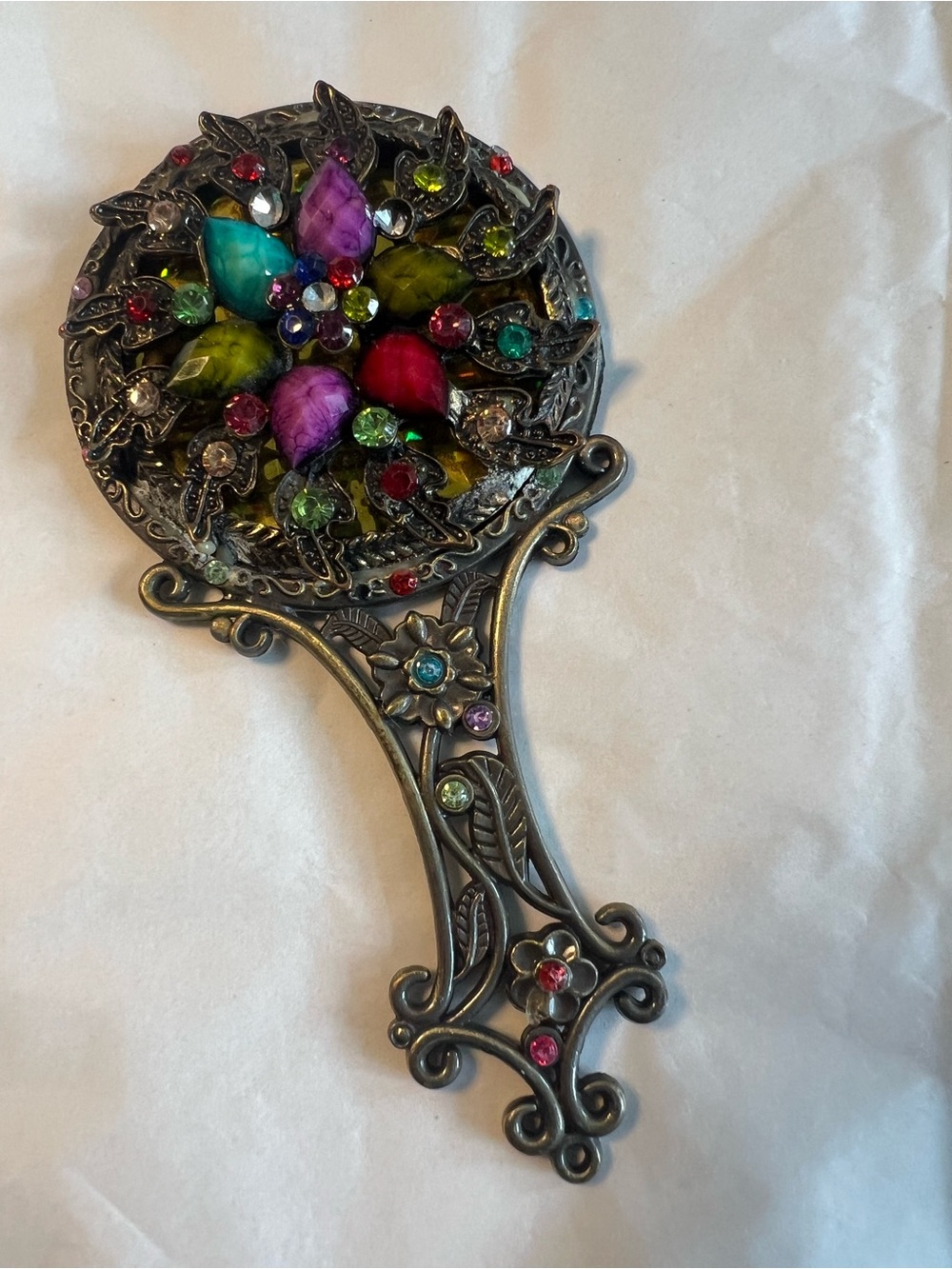 Vintage-Style Jeweled Hand Mirror - Multicolor Gems